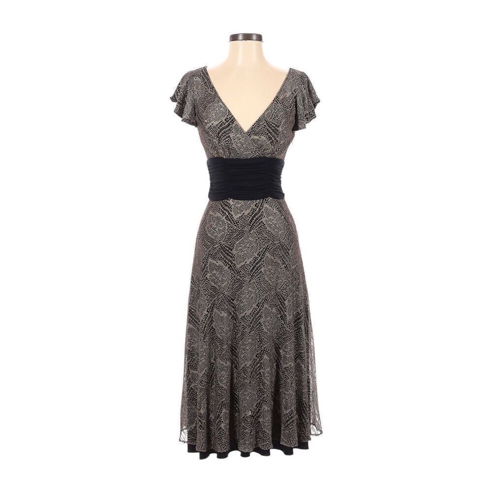 Maria Bianco Nero Crochet Midi Dress Flutter Sleeve A-line M